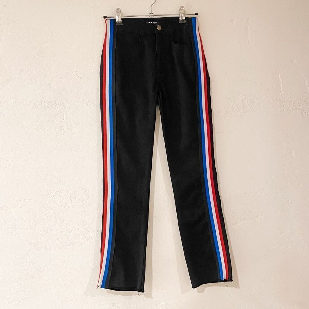 Pam & Gela Cropped Flare Jeans with Classic Stripe in Black Size 24